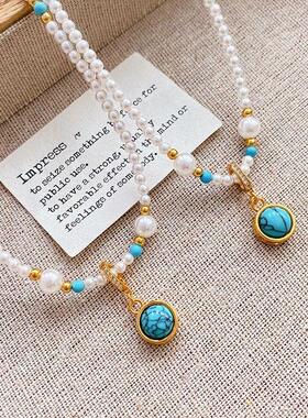 锁骨女轻奢小众松石玻璃天然串珠