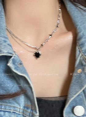 项链拼接甜酷设计感双层爱心毛衣