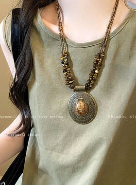 串珠风项链设计波西米亚风小众配饰棕色废土风辣妹部落复古毛衣链