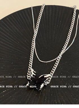 女双项链个性蝴蝶液态戴轻奢层叠