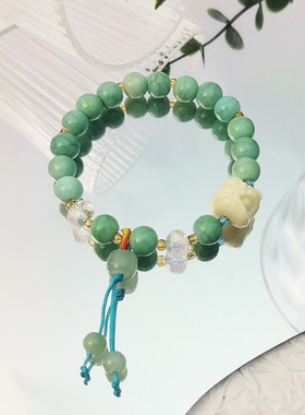 新中式国风醒狮串珠手链高级感天然石手绳手饰百搭多巴胺闺蜜手串