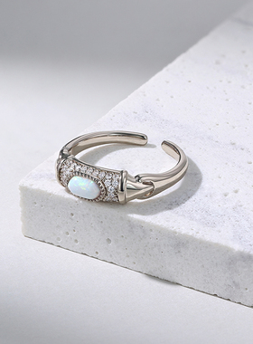 欧泊石镶钻复古小众戒指