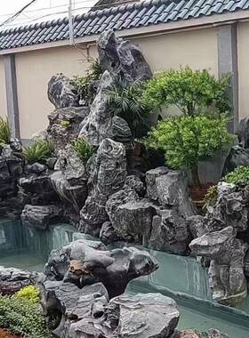 缀矿天山黑山石庭院鱼池20199假山制作然原点石河道护坡园林造景