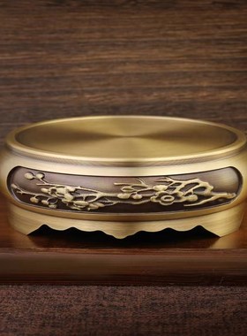 黄铜百福米缸聚宝盆底座铜葫芦家用圆形摆件V渔夫山水底座