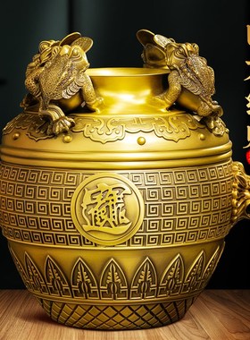 纯铜金蟾聚宝盆摆件铜制工艺礼品四方O纳财风水开业办公室