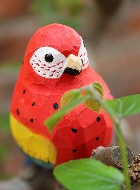 Jay家 金刚鹦鹉 纯手工木雕小鸟可爱 实木创意桌U面摆件 生日礼物