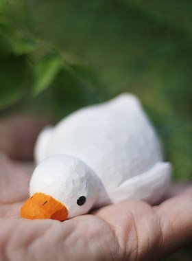 鹿妖商店 好累鸭 m加油鸭 柯尔鸭纯手工木雕鸭子实木桌面摆件 礼