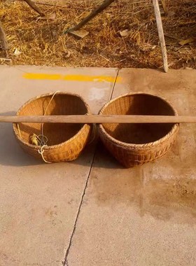 民俗老物件老挑担农家乐民俗展览扁担加挑N筐怀旧复古老农具道具