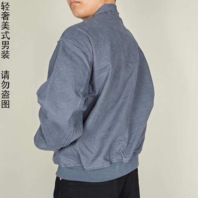 【日本冈山】美式复古牛仔外套男宽松翻领铆钉装饰长袖夹克上衣,淘宝优惠券,粉丝福利购,淘宝优惠卷