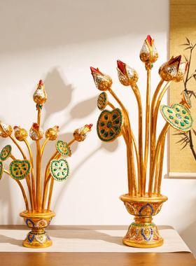 泰式饭厅SPA美容院装饰摆件玄关新中式家居办公室莲花工艺礼品摆