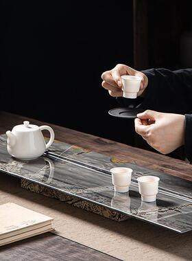 天然国画石茶盘整块轻奢现代简约石头茶台干泡乌金石办公家用茶具