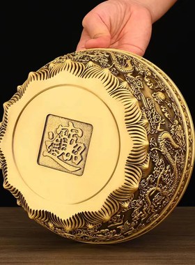 黄铜双龙聚宝盆摆件沈万三实心加厚招聚家用客厅办公室装饰品