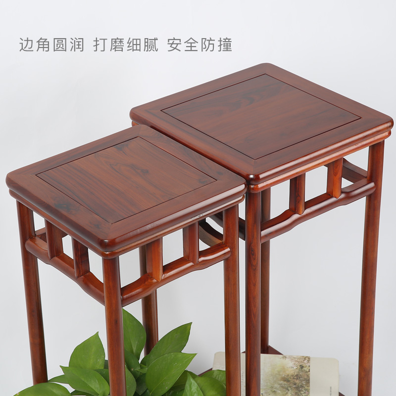 红瑰宝木质花架 实木客厅摆件落地花盆架子 中式家具花瓶红木底座 - 图2