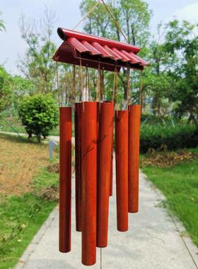 竹制帆船形风铃家居店面园林创意装饰祝福挂件音乐风铃复古挂饰