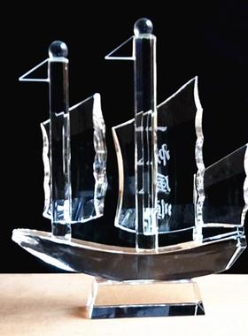 一帆风顺水晶帆船饰品家居简约现代摆件开业办公商务圣诞节纪念品