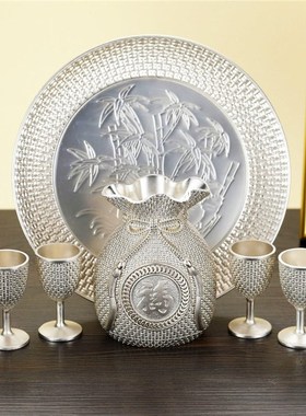 银酒具六件套酒壶欧式金属高脚杯个性福袋分酒器白酒杯