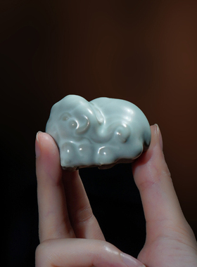 汝窑手把件太平有象男士随身把玩手件解压摆件装饰品文玩盘玩礼物