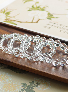 天然东海老料圆珠白水晶手串 优质老矿白水晶手链男女款厂家