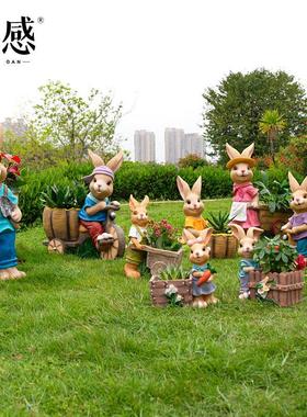 户外花园装饰卡通大号兔子花盆雕塑园林景观小品动物草坪造景摆件