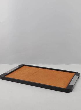 轻奢马毛皮革木托盘摆件家居客厅桌面浴室香薰收纳样板间软装饰品