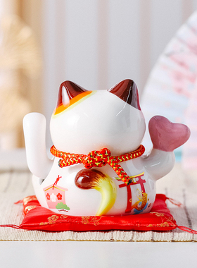 5寸自动摇手招财猫迷你小号陶瓷摆件家居摆件朋友店铺开业送礼