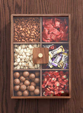 黑胡桃木六格干果盘新中式糖果盒轻奢高端家用客厅茶几水果干果盒