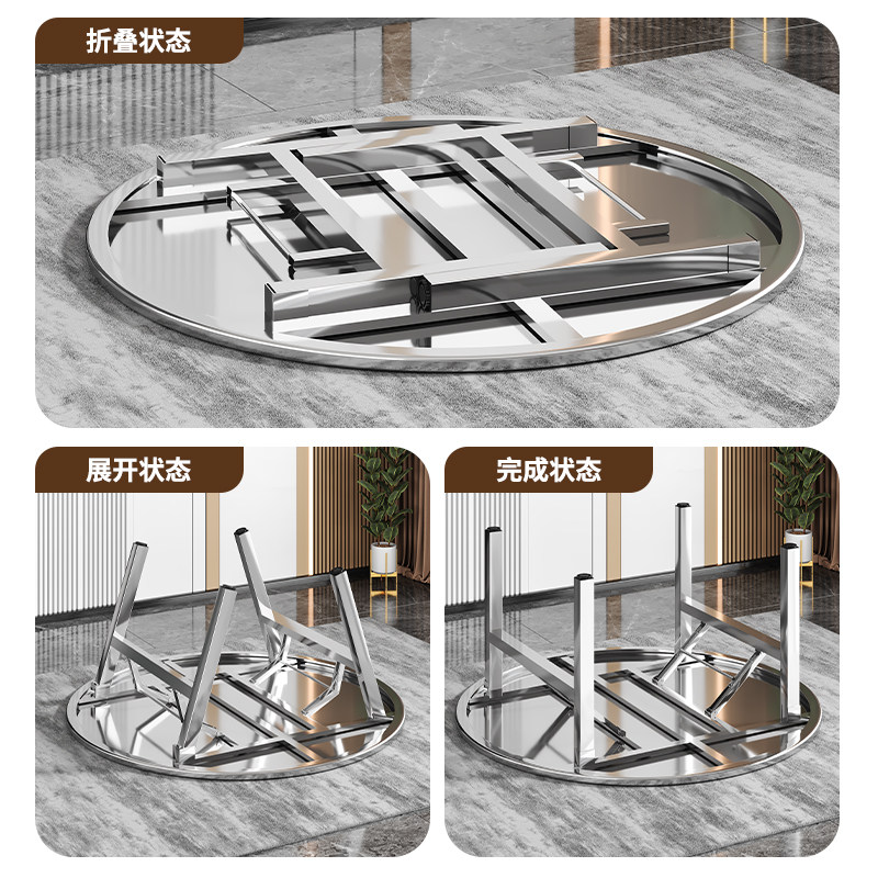 不锈钢桌椅员工食堂折叠大圆桌家用餐桌带转盘烧烤桌子圆台大桌子,淘宝优惠券,粉丝福利购,淘宝优惠卷