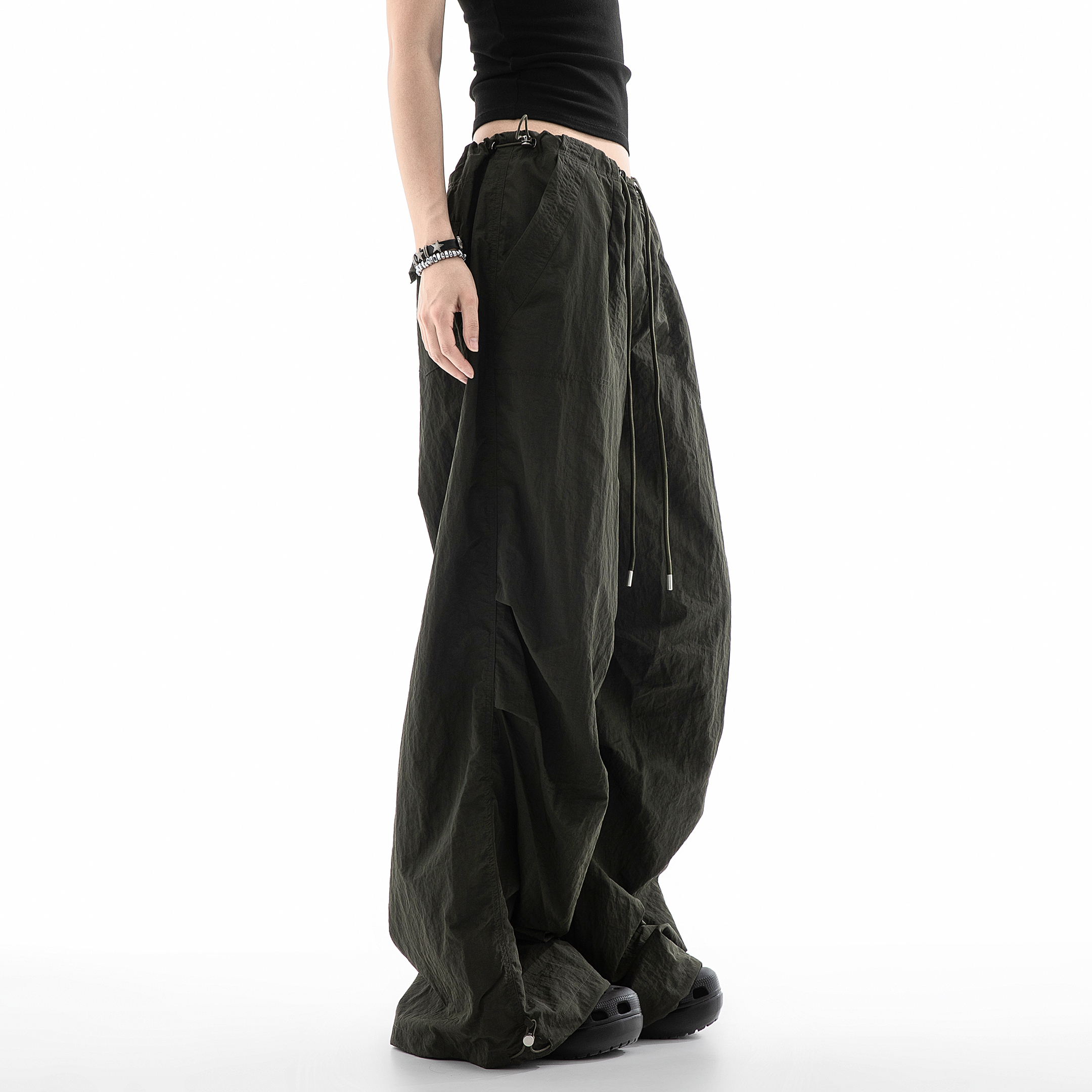 ICH MODE白色美式复古休闲裤女直筒设计感街头百搭宽松阔腿工装裤 - 图3