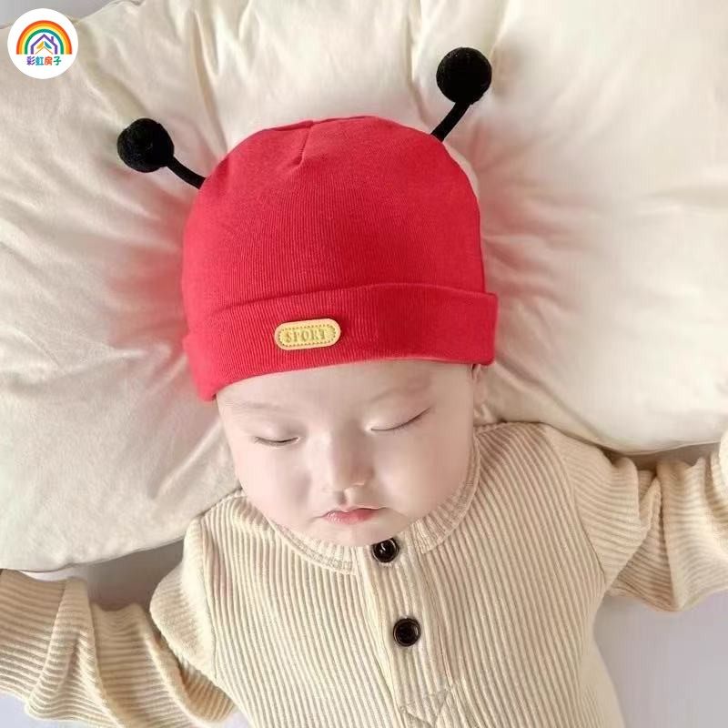 彩虹房子新生婴儿新年胎帽男女初生0-3月满月幼儿护头囟门宝宝