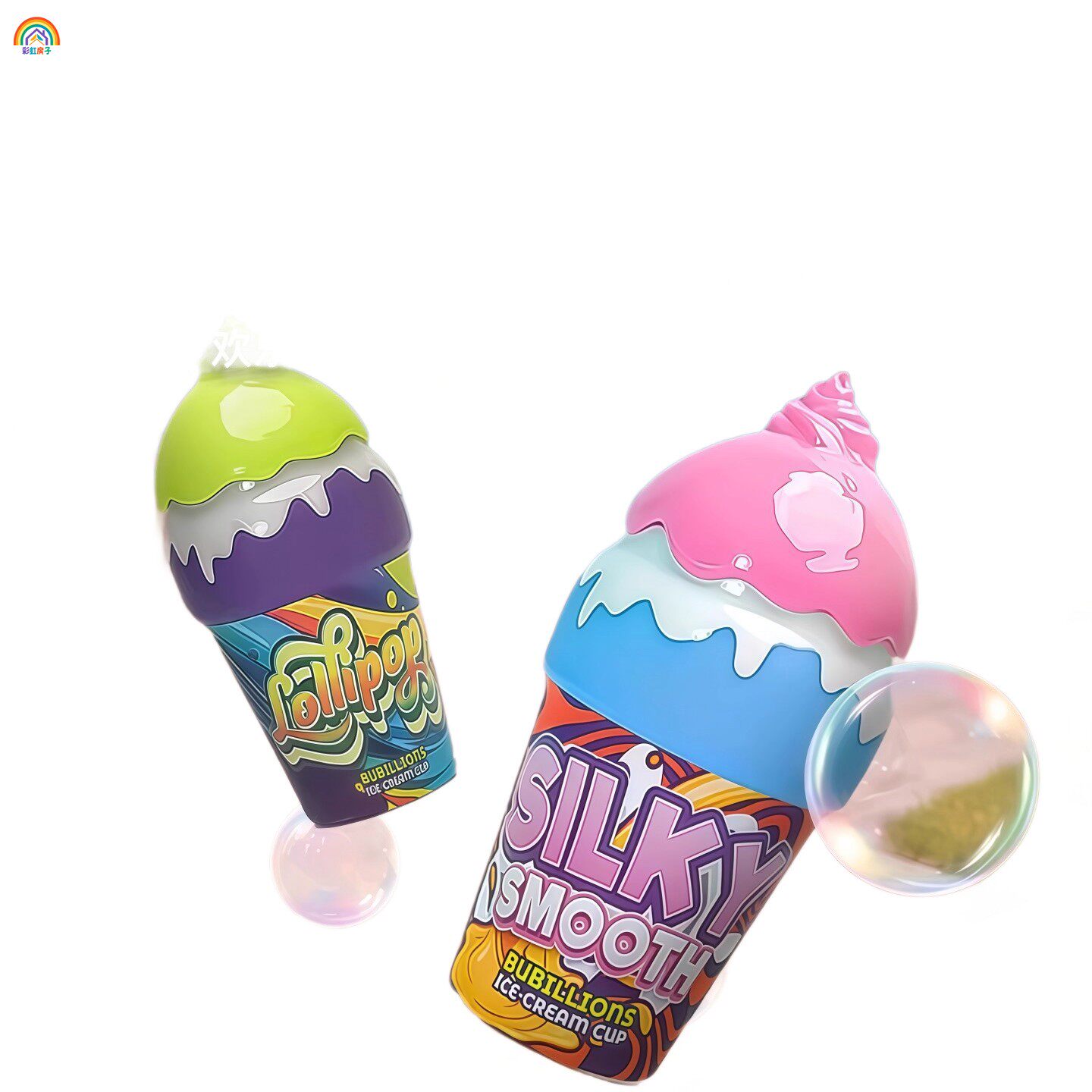 彩虹房子不洒液冰淇淋泡泡瓶倒置儿童手持户外吹泡泡玩具棒3岁+