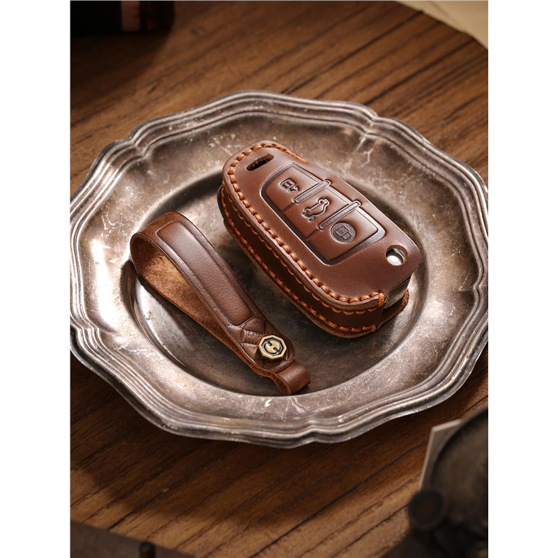 双缝线奥迪车钥匙套A3/A4/A5/A6L/Q2/Q7/Q5L专用手工真皮保护壳扣 - 图3