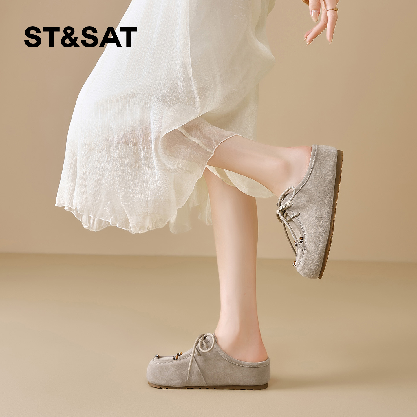 星期六勃肯鞋女2025秋季新款女鞋女款爆款鞋子真皮女士包头半拖鞋 - 图3