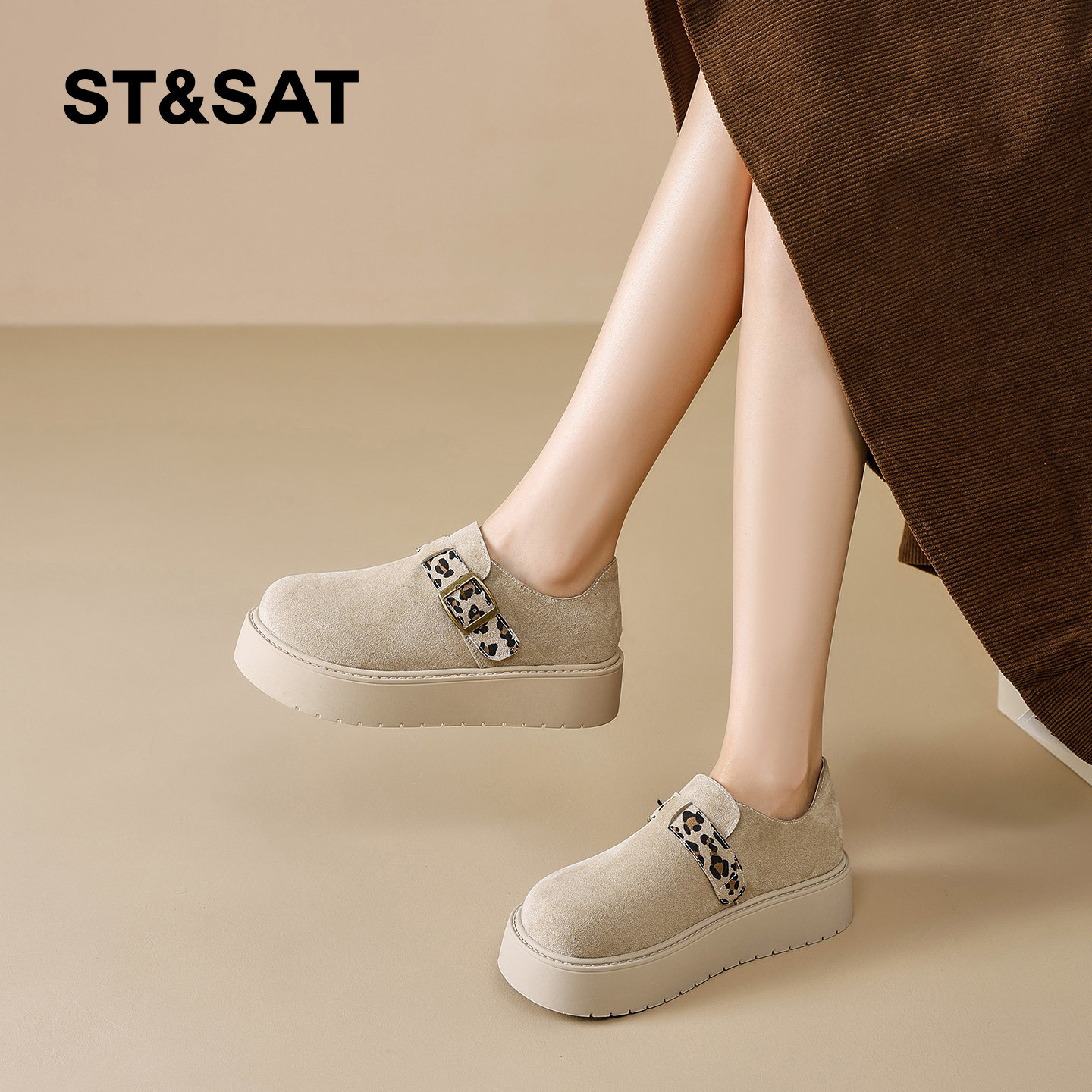 星期六勃肯鞋女秋2025秋季新款女鞋女款爆款鞋子厚底乐福板鞋单鞋 - 图1