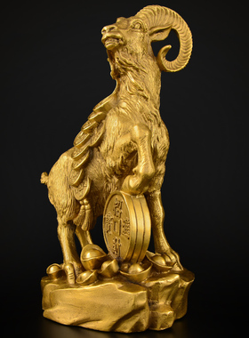 铜羊摆件纯铜十二生肖金钱羊家居摆设工艺品黄铜大号