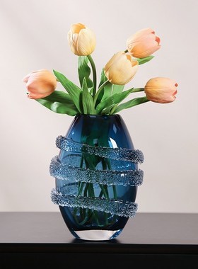 轻奢艺术玻璃蓝色花瓶现代简约果盘客厅茶几电Q视柜可水培花器装