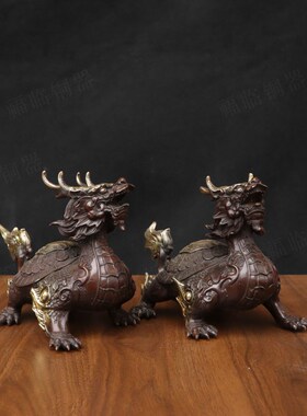 纯黄铜八卦龙头龟吉祥瑞兽摆件室内客厅桌面家用铜龙龟工艺品摆设