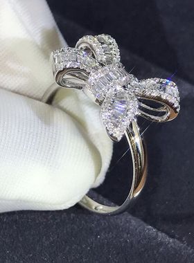 跨境热卖 新款蝴蝶结镶钻戒指 唯美仿真钻戒女士订婚饰品厂家