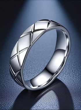 跨境货源 时尚不锈钢菱格个性指环 切面批花钛钢戒指潮流饰品