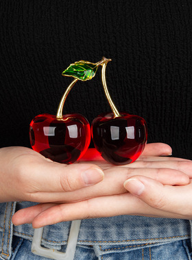 轻奢水晶大红樱桃摆件创意工艺品客厅卧室家居装饰亚马逊跨境