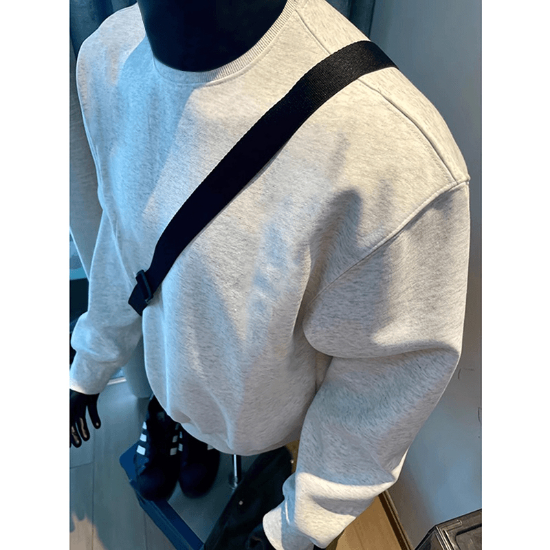 黑色重磅加绒圆领卫衣男秋冬美式复古正肩长袖T恤内搭打底衫上衣