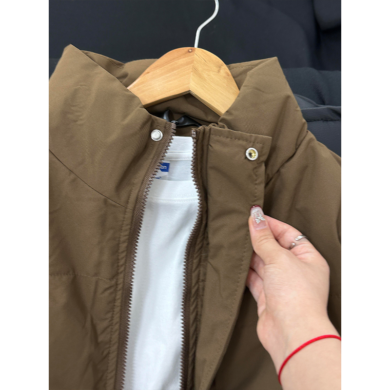 美拉德咖色短款羽绒棉服男款冬季轻薄加厚棉袄美式复古棉衣外套