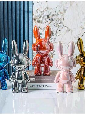 陶瓷太空兔子酒柜装饰品摆件现代轻奢高档客厅电视柜玄关乔迁家居