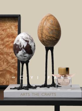 一匚 意式玄关桌面大理石蛋形装饰抽象雕塑装饰品 样板间书房摆件