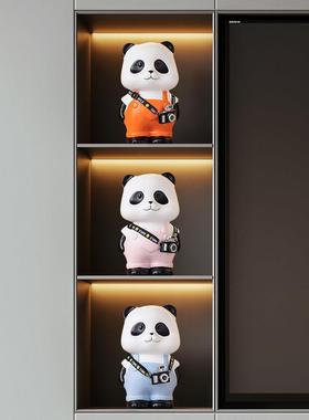 创意熊猫摆件轻奢高档客厅酒柜电视柜展示柜家居高级感小众装饰品