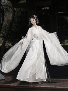 White wei and jin style hanfu women's ancient costume cross-collar large-sleeved shirt ancient style cool style fairy fluttering suit 2025 new style