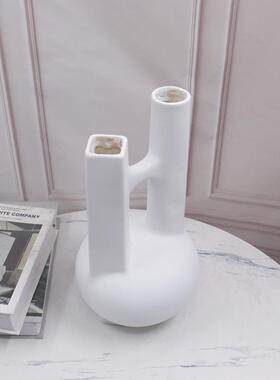 现代简装约样板房花客极简1黑白器软摆件厅餐桌建筑创意花瓶装饰