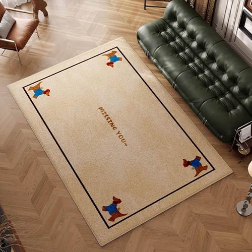 复古风小狗仿羊绒地毯2025新款加厚卧室脚垫地垫客厅防滑茶几毯子 - 图1