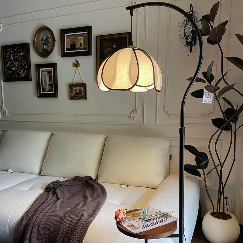 复古风茶几落地灯客厅卧室沙发旁边几中古风置物架床头柜台灯一体,淘宝优惠券,粉丝福利购,淘宝优惠卷