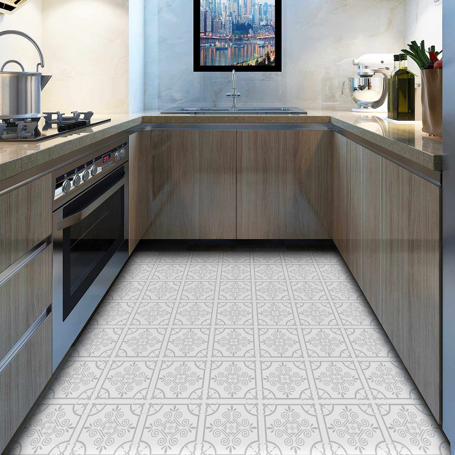 PVC黑胶墙贴自粘 厨房防油防水地板贴纸不透光浅灰花纹,淘宝优惠券,粉丝福利购,淘宝优惠卷