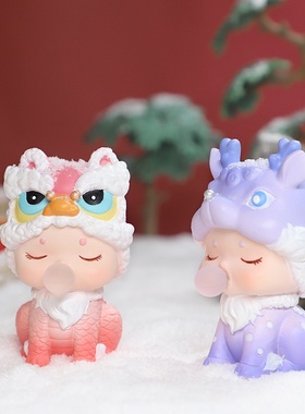 家居桌面摆件吉祥瑞兽盲盒手办可亮灯树脂工艺品节日生日礼品公仔